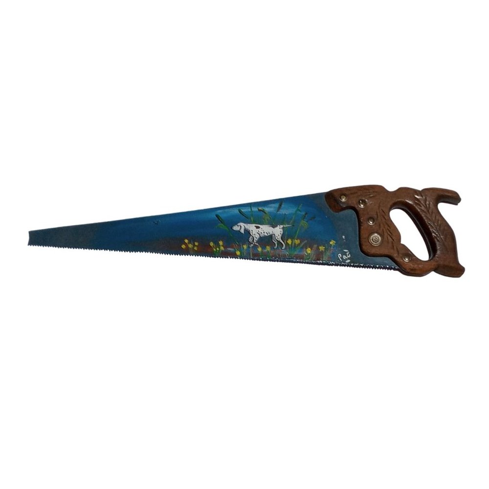 Primitive English Pointer Bird Dog Painting Rustic Hand Saw Vintage Flower OOAK